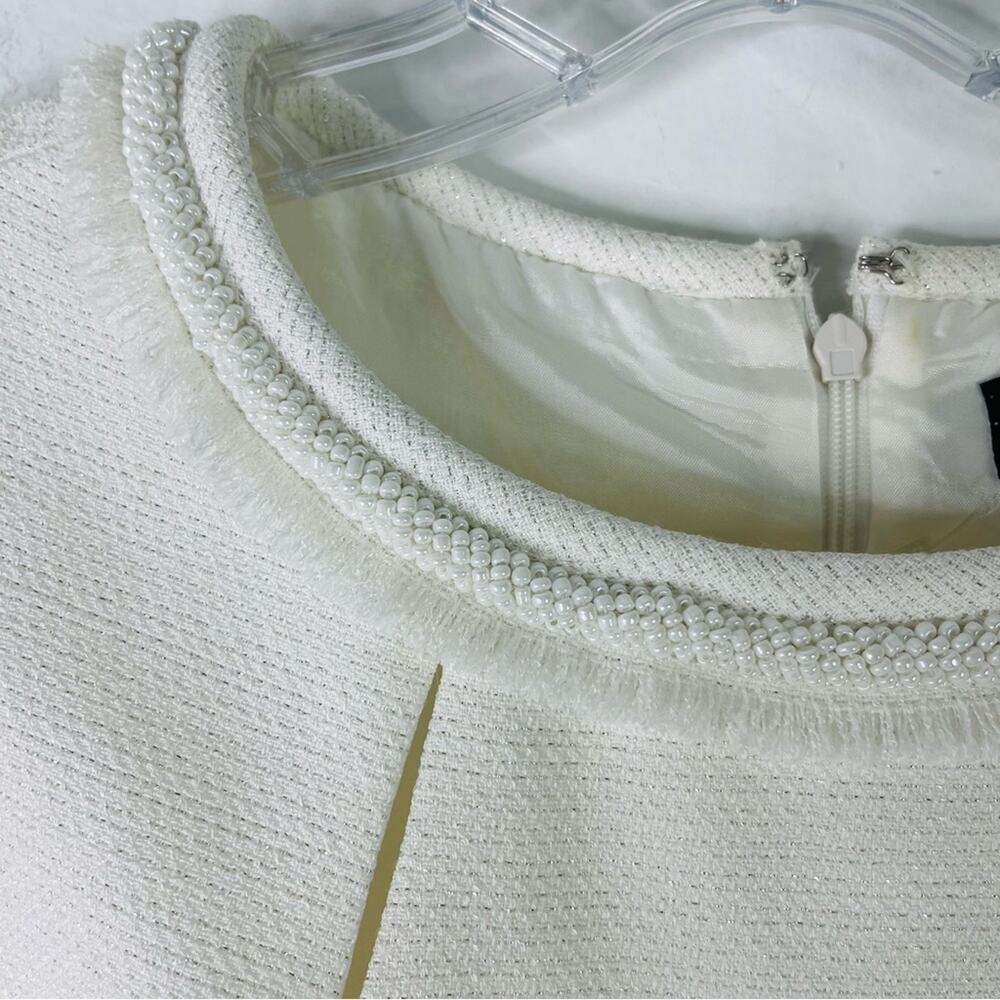 Tahari white pearl fringe cut out wedding evening office midi dress 6P - Picture 4 of 10